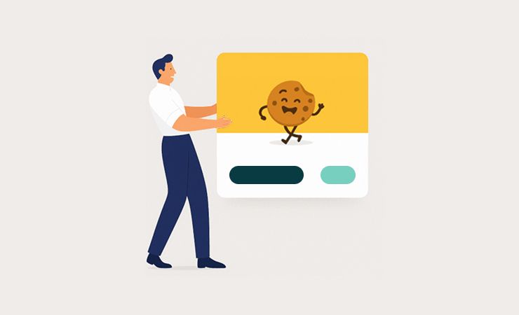 illustration of a man holding a cookie pop-up 