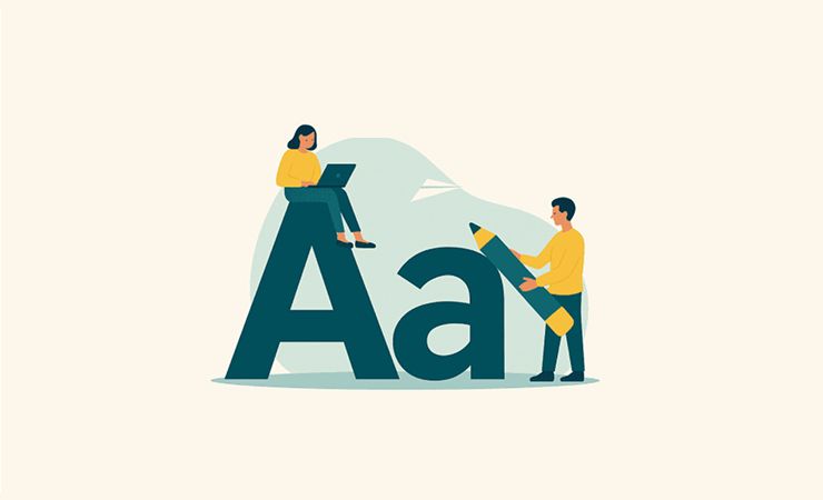 Illustration showing people building a large letter A