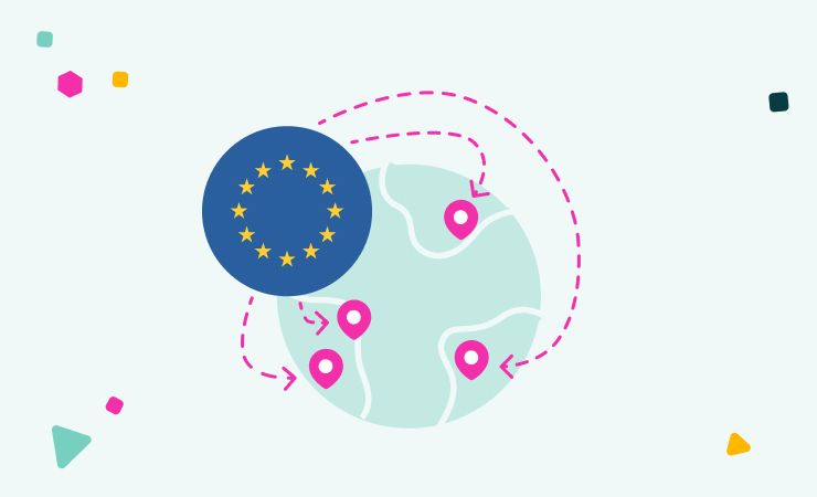 Illustration of EU flag and geographic locations