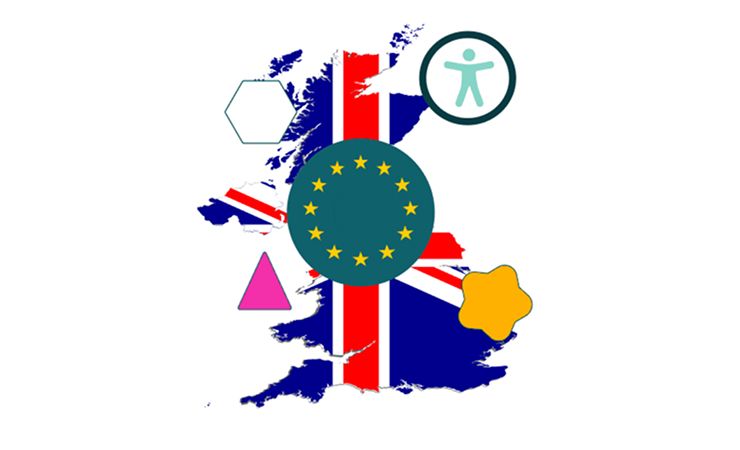 Map of the United Kingdom with shapes representing the EU and a person icon