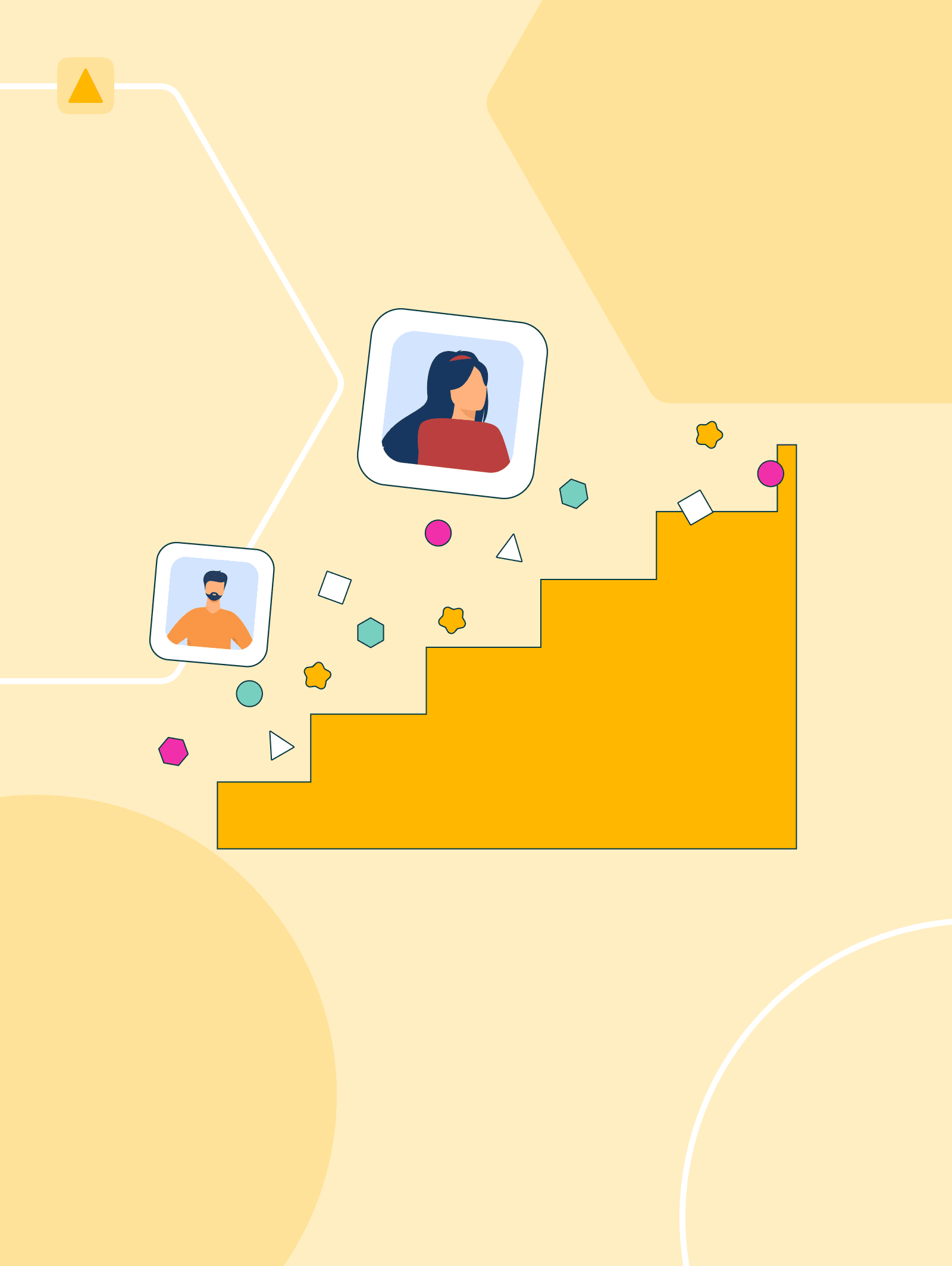 People icons next to an ascending staircase graphic